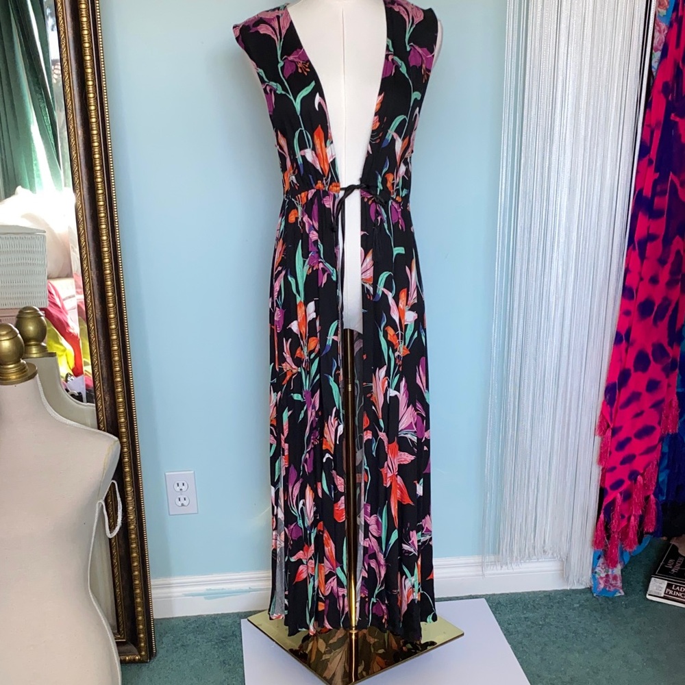 MINKPINK Black Floral Plunge Swim Coverup